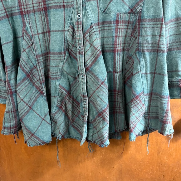 We The Free People Green Plaid Oversized Babydoll Button Up Shirt Shacket Boho - Picture 8 of 15